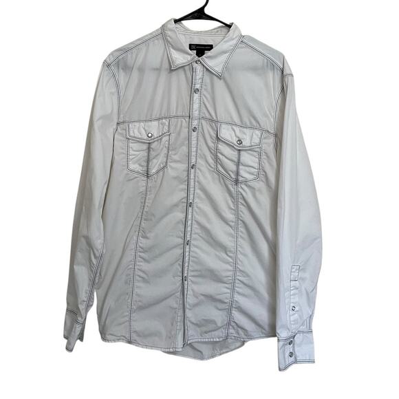 INC International Concepts | Men L White Button Up Shirt Pearl Snap Western Y2K - Picture 1 of 5